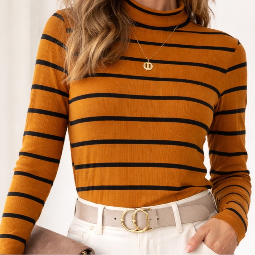 LOFT Amber and Black Striped Long Sleeve Tee